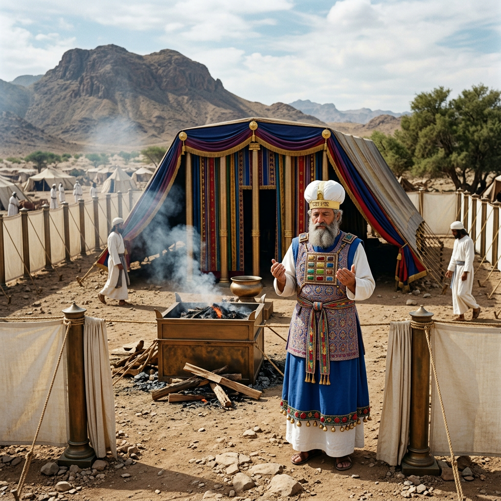 Tabernacle of Moses with Aaron in priestly garments